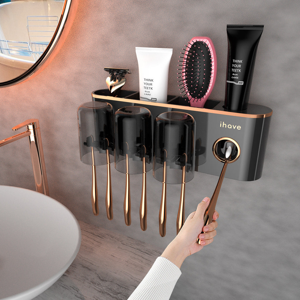 Wall Mounted Bathroom Decor Toothbrush Holders Storage Bathroom Accessories with Toothpaste Dispenser