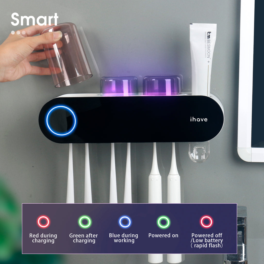 Household Toothbrush Sanitizers Wall Mounted Electric Smart UV Toothbrush Holders（F11） with Toothpaste Dispenser