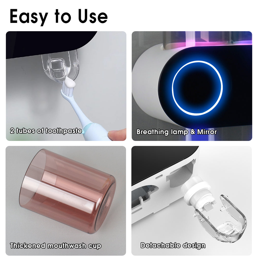 Household Toothbrush Sanitizers Wall Mounted Electric Smart UV Toothbrush Holders（F11） with Toothpaste Dispenser