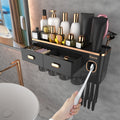 Elegant Black and Gold Toothbrush Holder for Bathroom Wall Mounted – Automatic Toothpaste Dispenser, Large Storage Drawer, Rustproof & No Drill – Perfect Bathroom Decor Gift Set with 2 Magnetic Cups