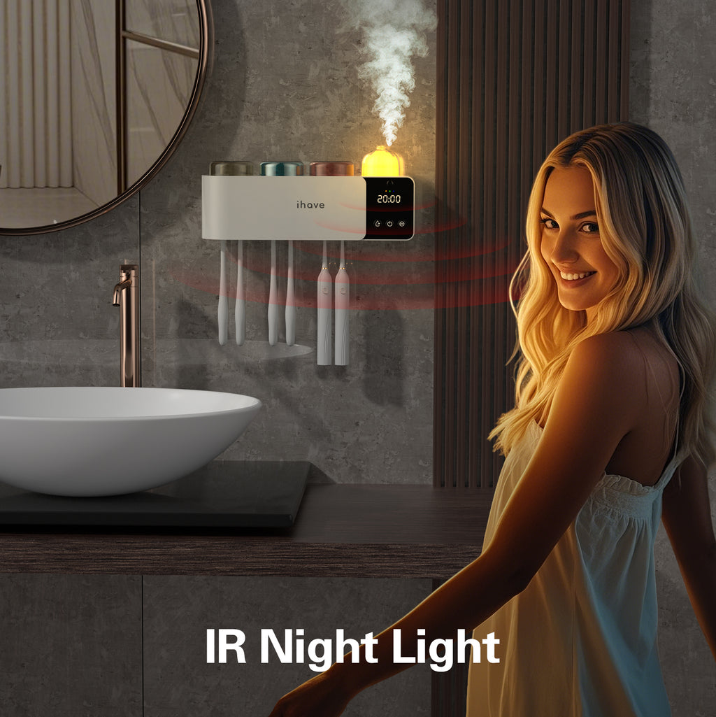 UV Toothbrush Holder Sanitizer Aromatherapy Diffuser IR Night Light Wall Mount Auto-Cycle 99.99% Sterilization Rate Intelligent