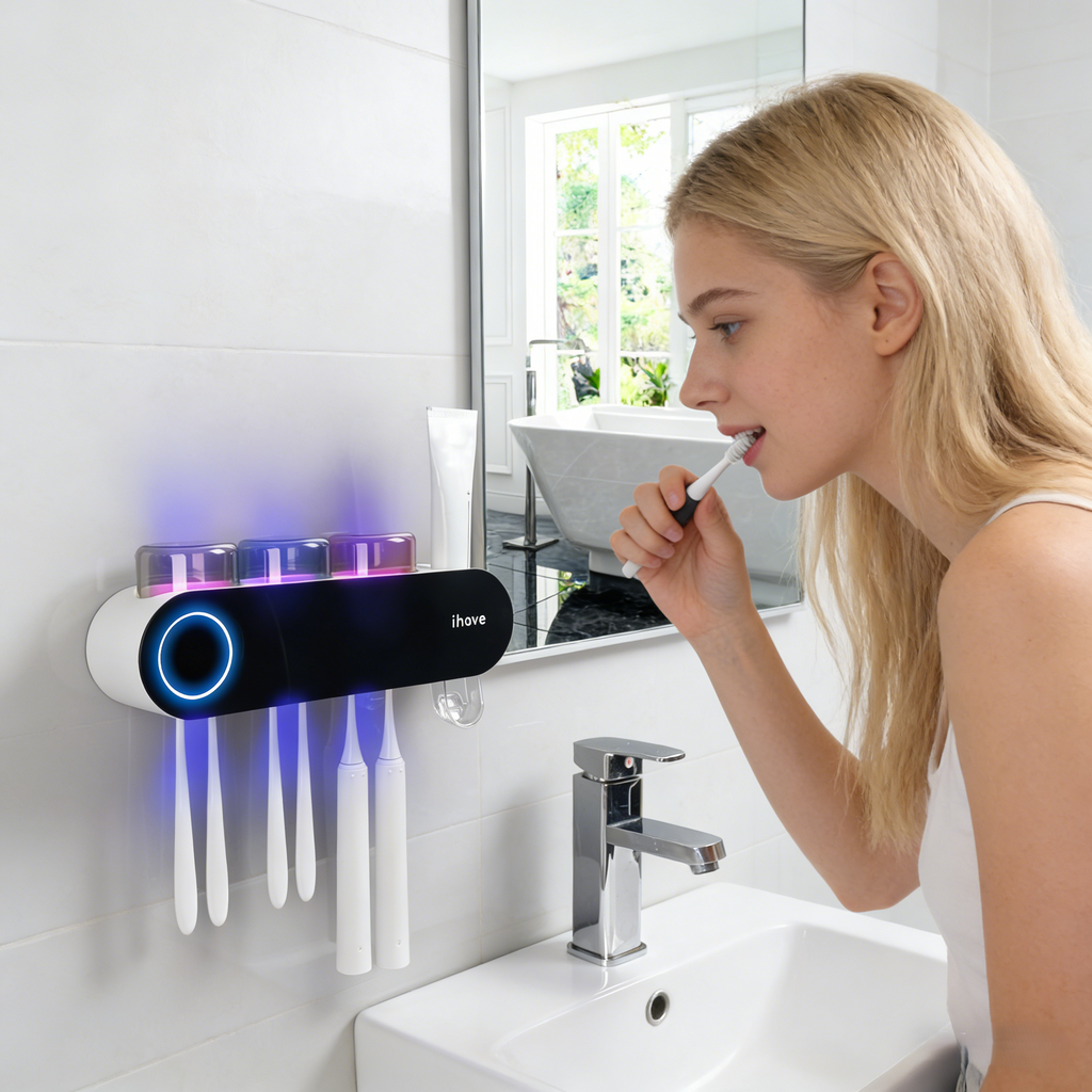 Household Toothbrush Sanitizers Wall Mounted Electric Smart UV Toothbrush Holders（F11） with Toothpaste Dispenser