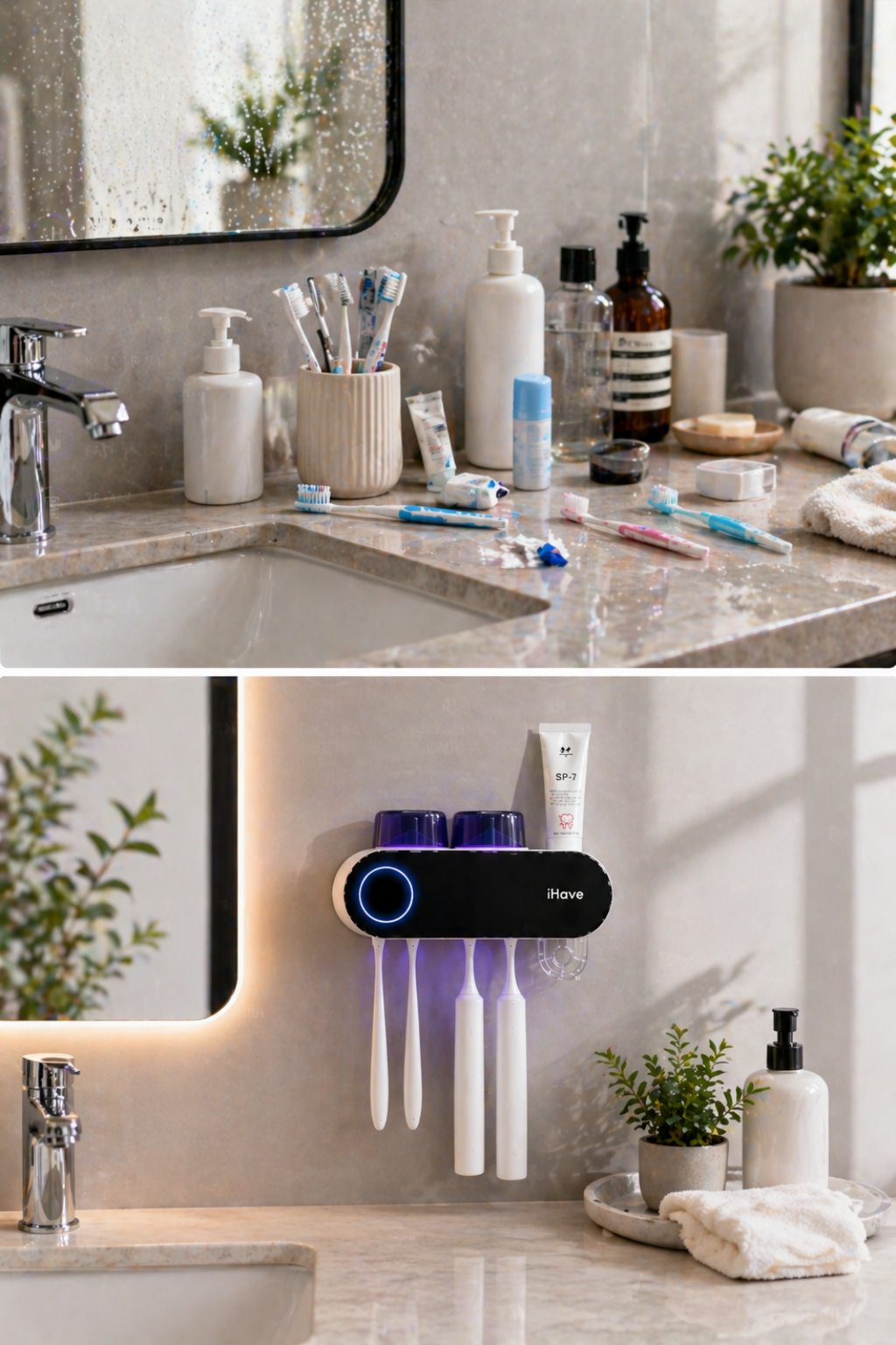 Household Toothbrush Sanitizers Wall Mounted Electric Smart UV Toothbrush Holders（F11） with Toothpaste Dispenser