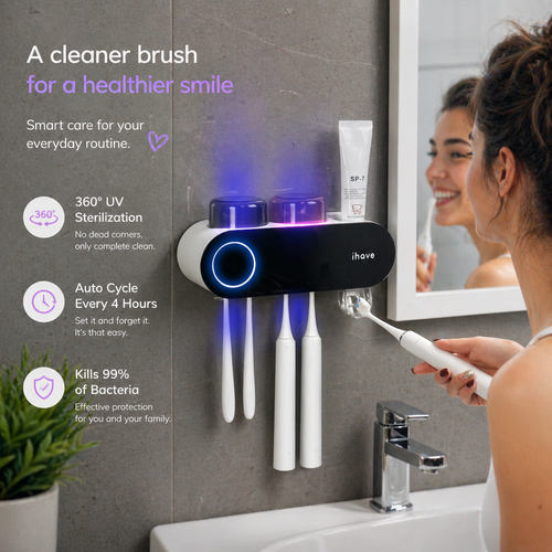 Household Toothbrush Sanitizers Wall Mounted Electric Smart UV Toothbrush Holders（F11） with Toothpaste Dispenser