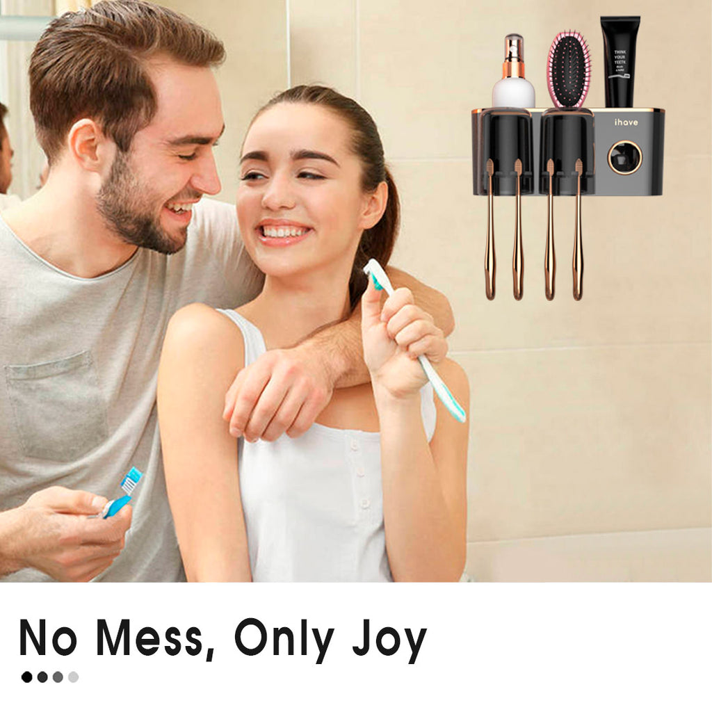 Wall Mounted Bathroom Decor Toothbrush Holders Storage Bathroom Accessories with Toothpaste Dispenser