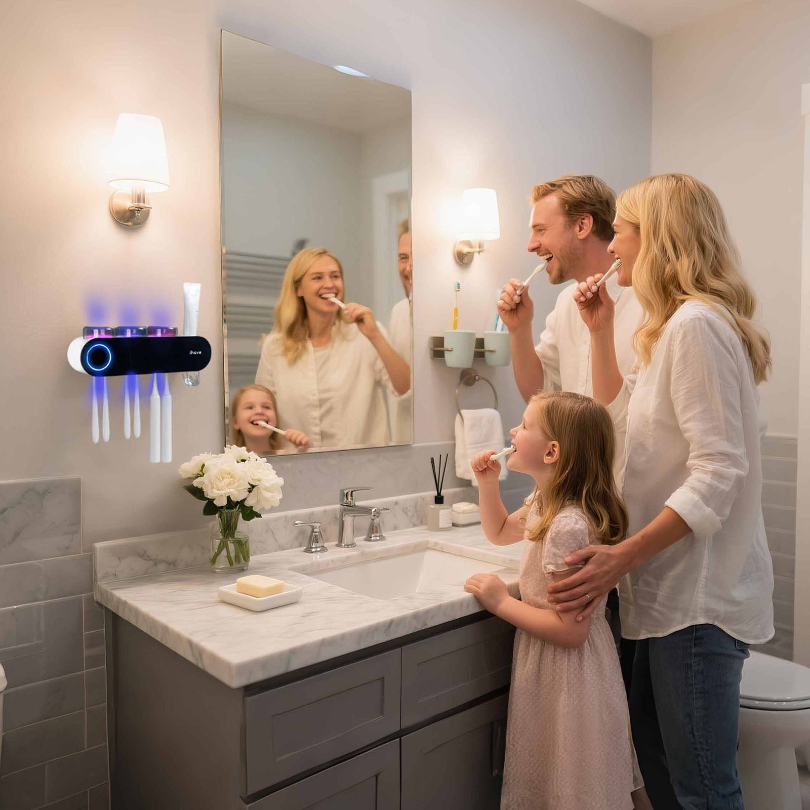 Household Toothbrush Sanitizers Wall Mounted Electric Smart UV Toothbrush Holders（F11） with Toothpaste Dispenser