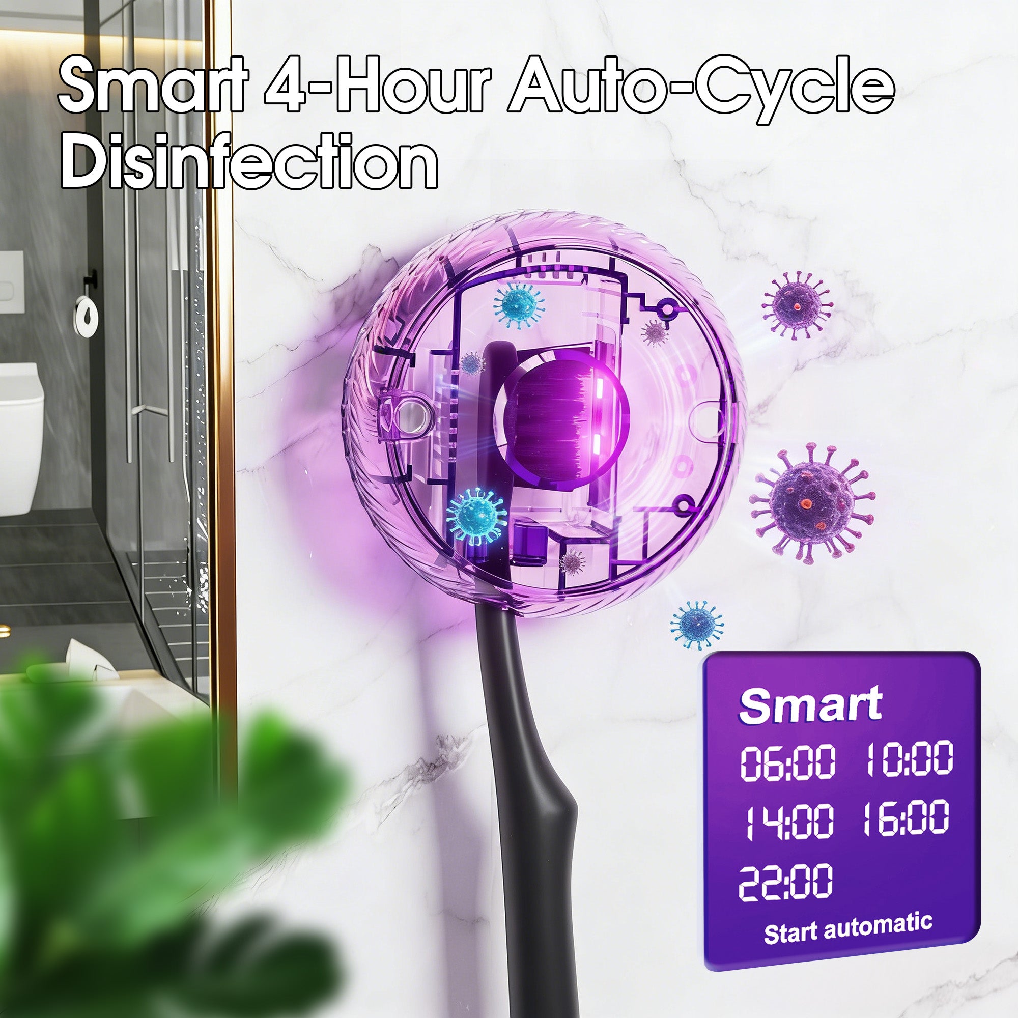 Portable Magnetic Wall Mount Toothbrush Sterilizer Sanitizer Box Device Auto-Cycle UV Disinfection 99.99% Sterilization Rate Travel Bathroom Use