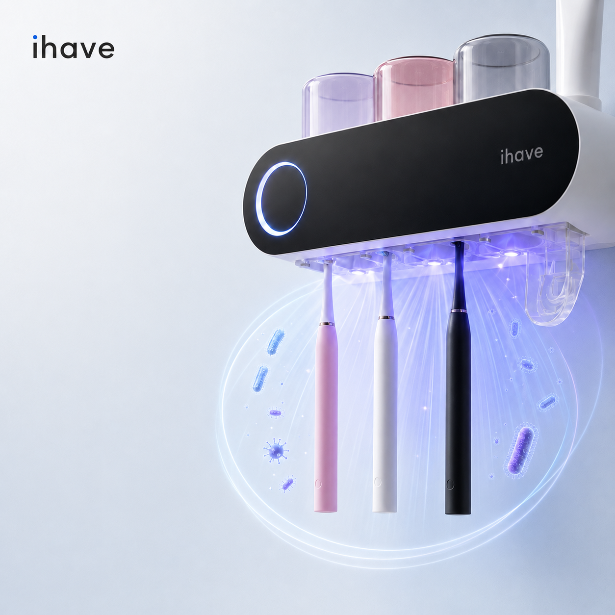 Household Toothbrush Sanitizers Wall Mounted Electric Smart UV Toothbrush Holders（F11） with Toothpaste Dispenser
