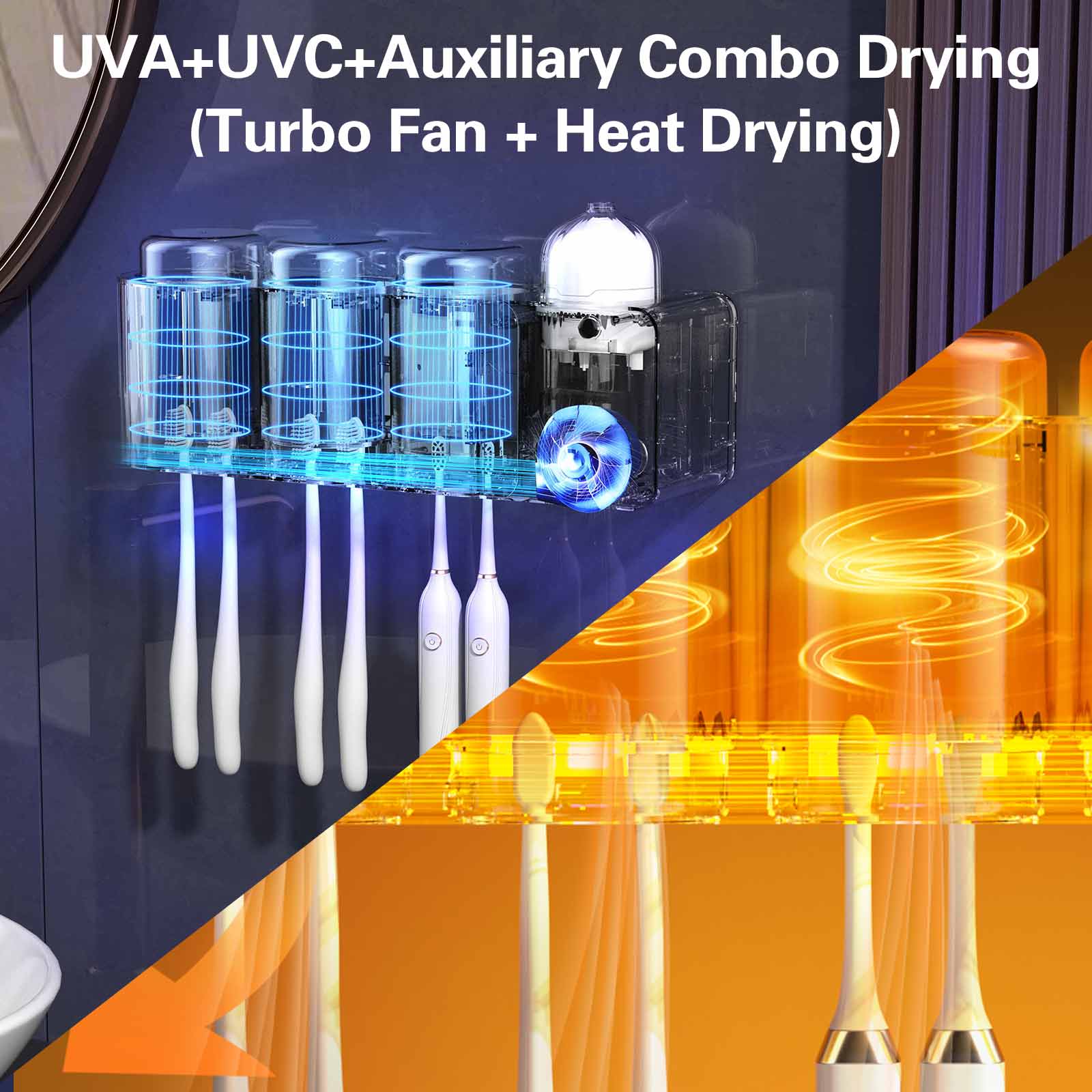 UV Toothbrush Holder Sanitizer Aromatherapy Diffuser IR Night Light Wall Mount Auto-Cycle 99.99% Sterilization Rate Intelligent