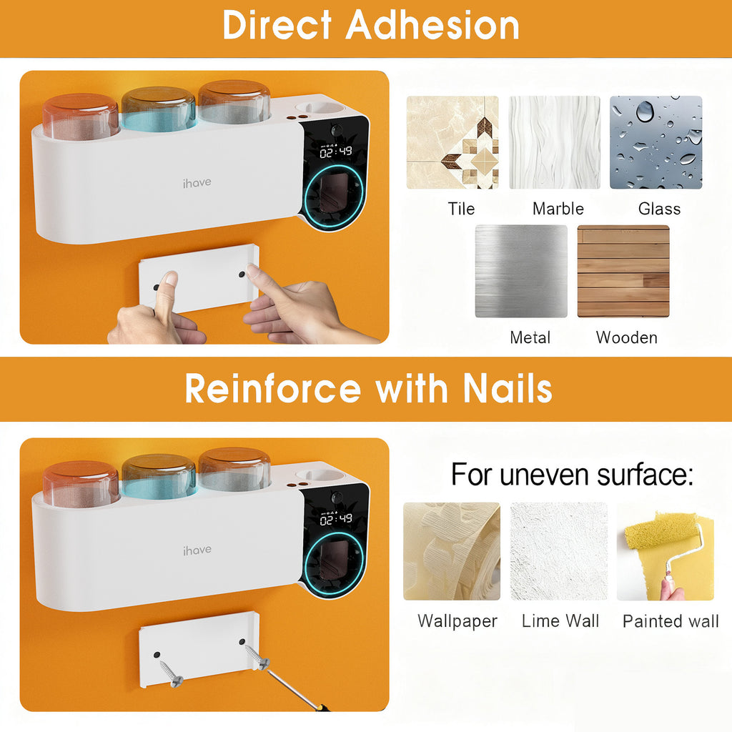 Wall Mounted UV Toothbrush Holder Set Bathroom Organizer UV Sanitizing Toothbrush Holder Intelligent Infrared Sensor Toothbrush Sterilizers
