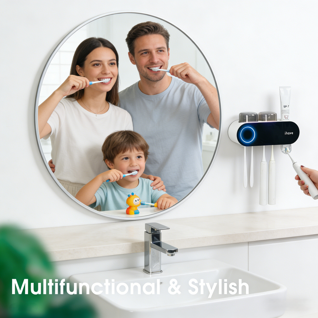 Household Toothbrush Sanitizers Wall Mounted Electric Smart UV Toothbrush Holders（F11） with Toothpaste Dispenser
