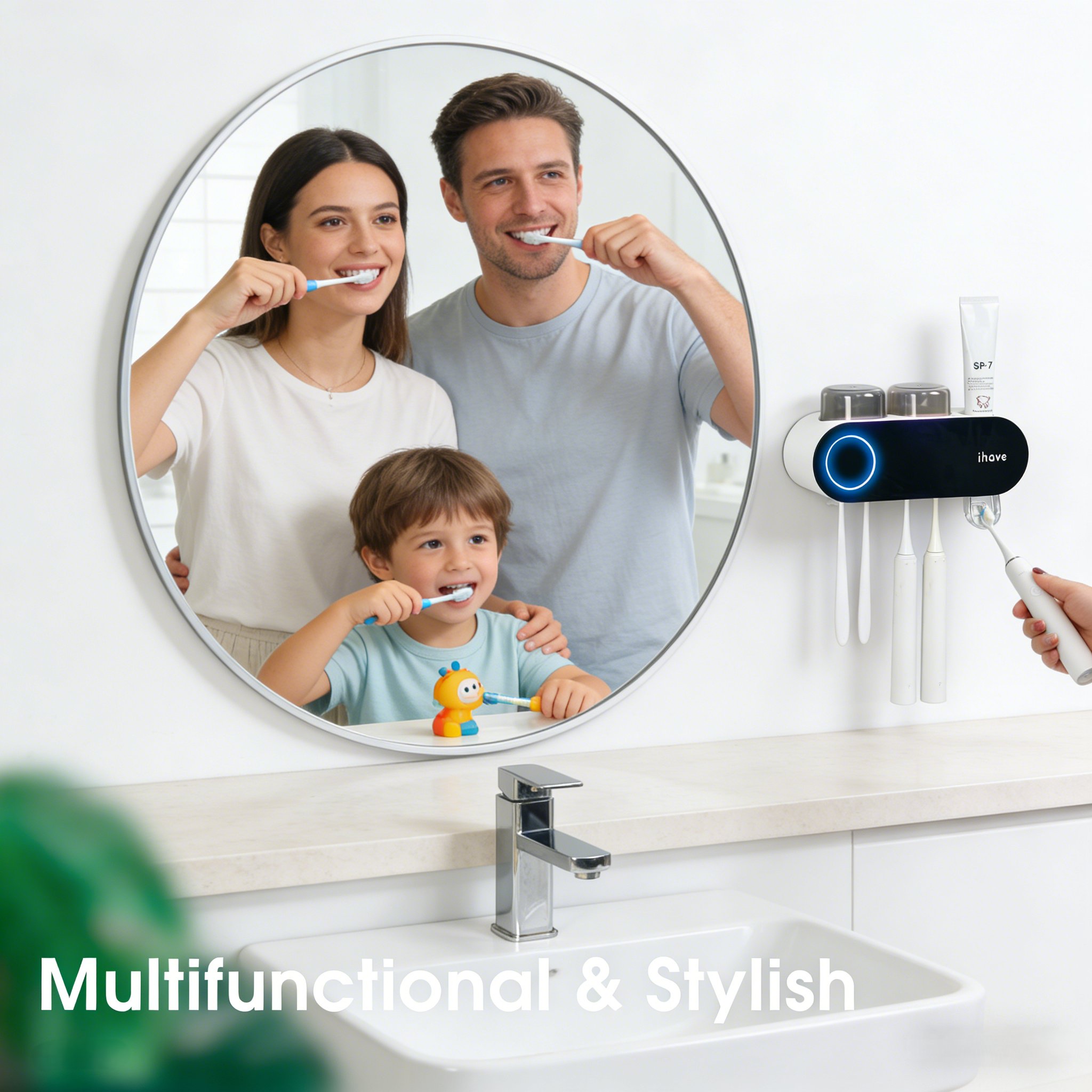 Household Toothbrush Sanitizers Wall Mounted Electric Smart UV Toothbrush Holders（F11） with Toothpaste Dispenser