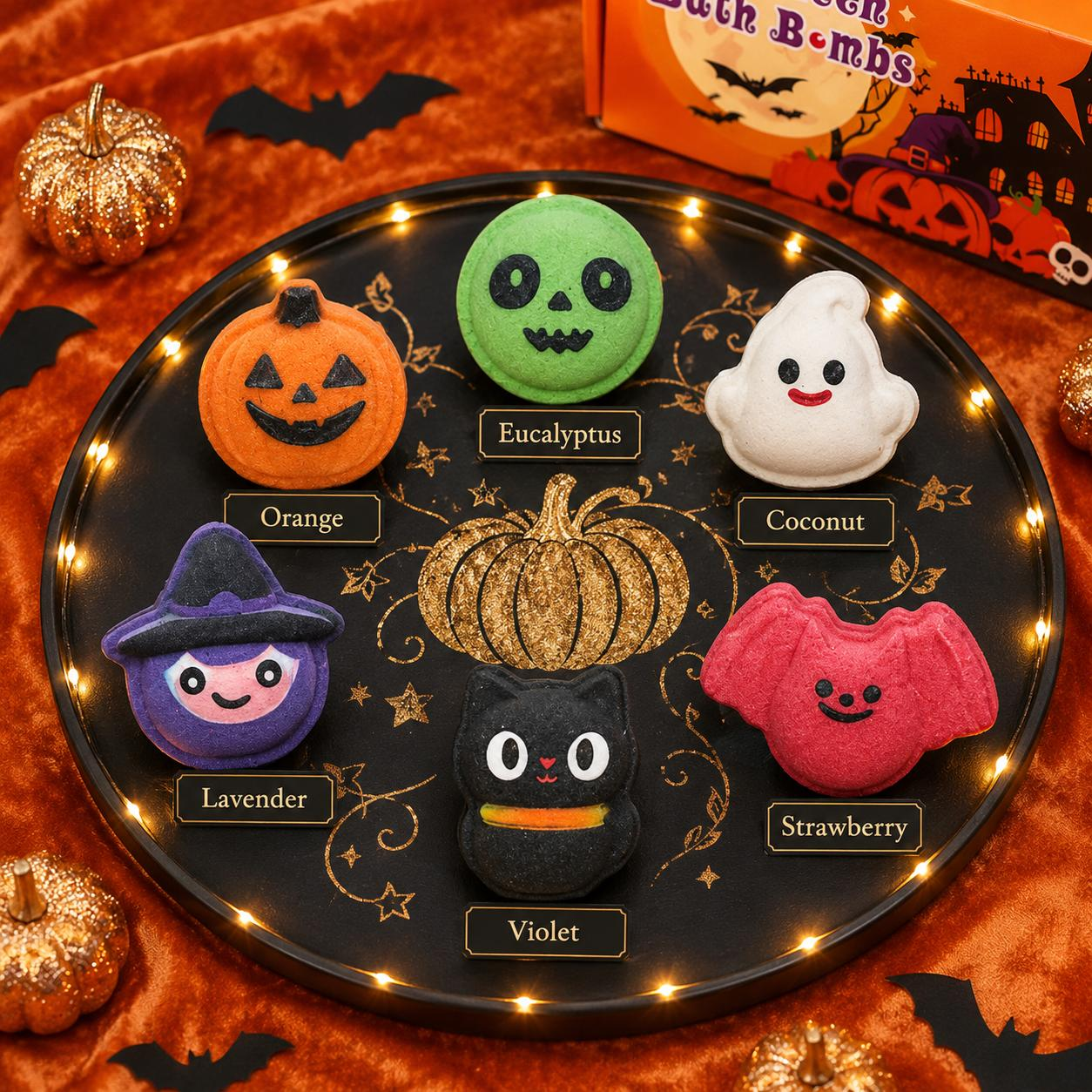 Halloween Bath Bombs for Kids, 6 Spooky Shapes, Trick or Treat Gift Set