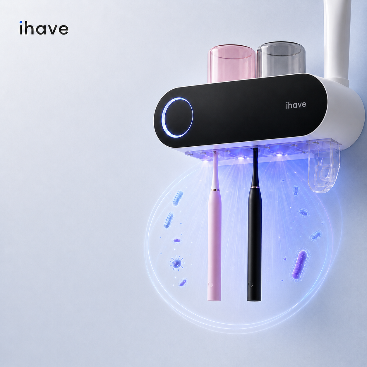 Household Toothbrush Sanitizers Wall Mounted Electric Smart UV Toothbrush Holders（F11） with Toothpaste Dispenser