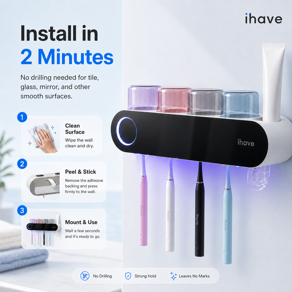 Household Toothbrush Sanitizers Wall Mounted Electric Smart UV Toothbrush Holders（F11） with Toothpaste Dispenser