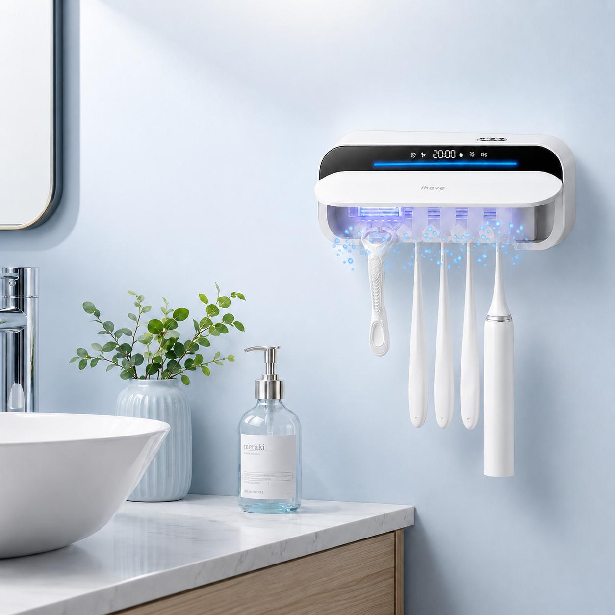 Smart Wall-Mounted Toothbrush Sanitizer Automatic Fan Drying UV Anion Disinfection 99.99% Sterilization Rate USB Type-C Charging