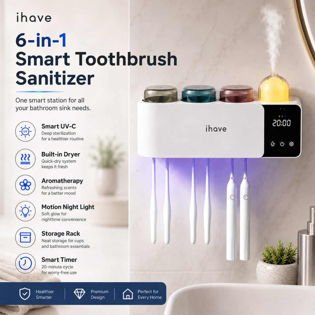 UV Toothbrush Holder Sanitizer Aromatherapy Diffuser IR Night Light Wall Mount Auto-Cycle 99.99% Sterilization Rate Intelligent