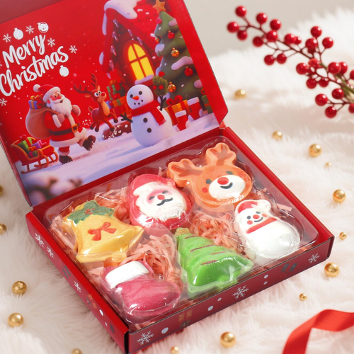 Christmas Bath Bombs for Kids/ 6 Festive Shapes,/Stocking Stuffer Gift Set