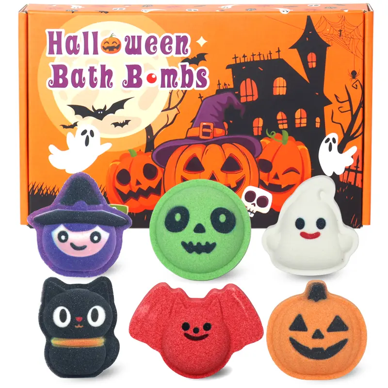 Halloween Bath Bombs for Kids, 6 Spooky Shapes, Trick or Treat Gift Set
