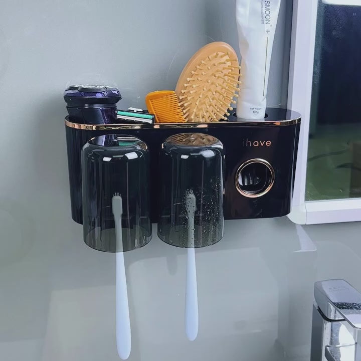 Wall Mounted Bathroom Decor Toothbrush Holders Storage Bathroom Accessories with Toothpaste Dispenser