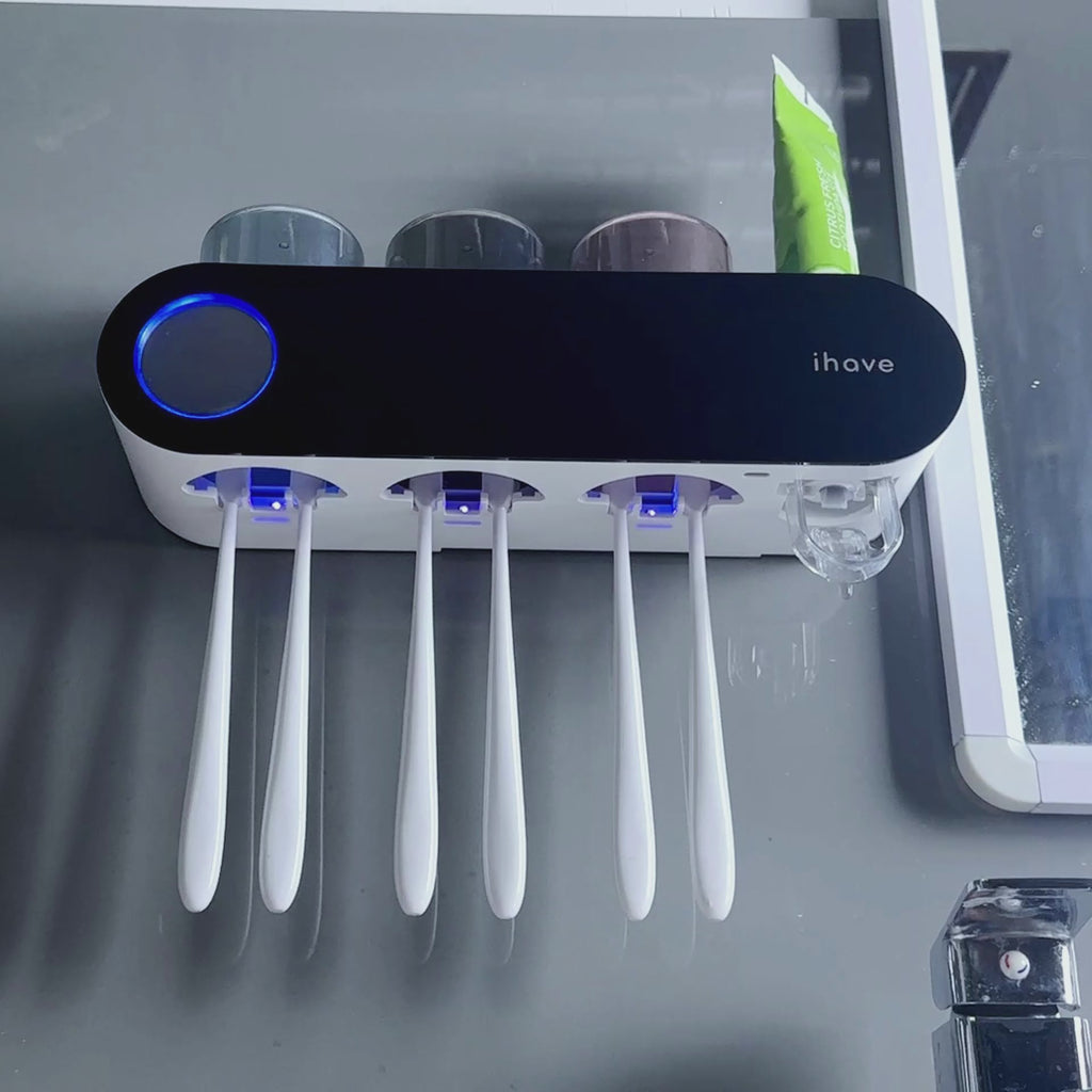 Household Toothbrush Sanitizers Wall Mounted Electric Smart UV Toothbrush Holders（F11） with Toothpaste Dispenser